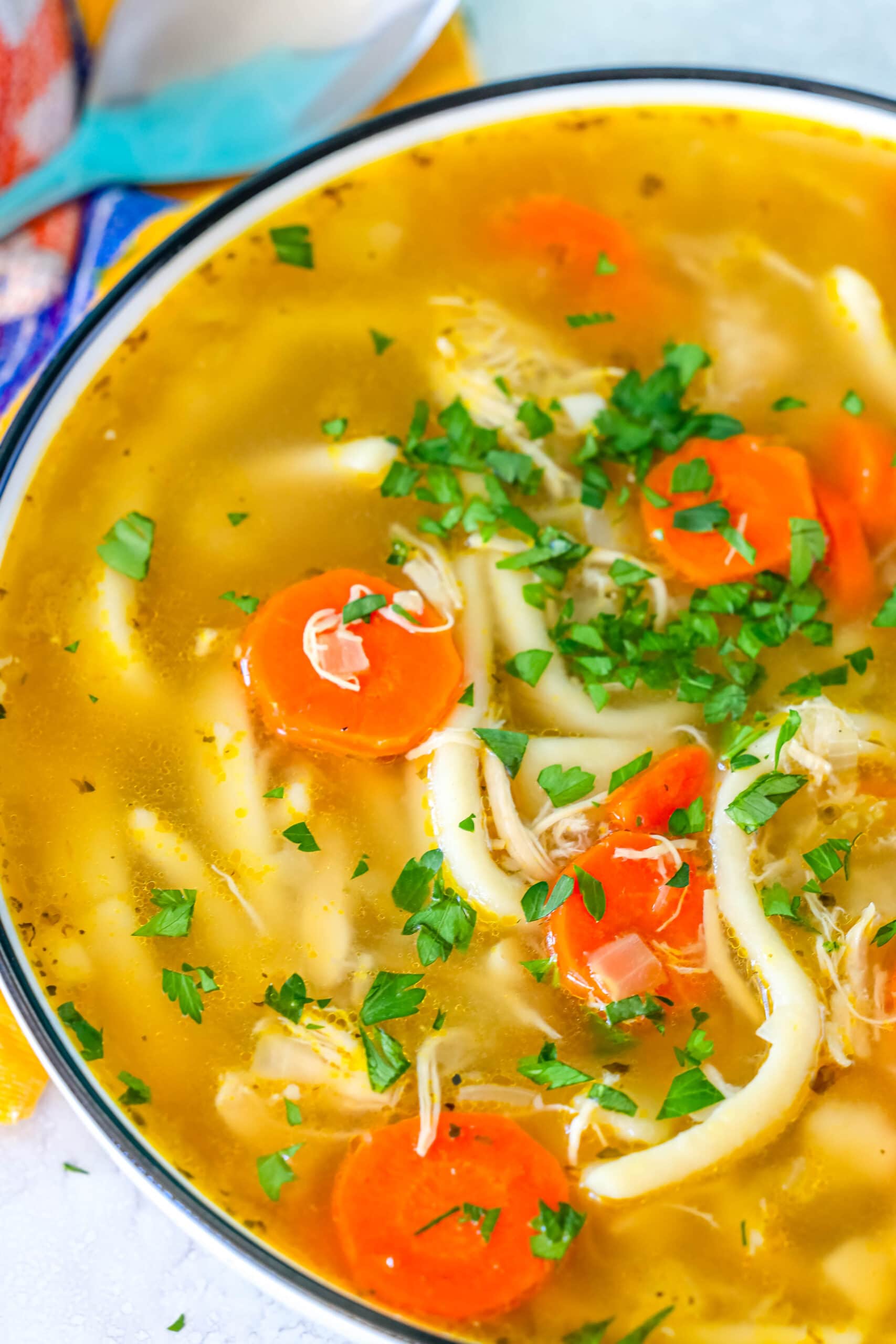 A comforting bowl of homemade chicken noodle soup.