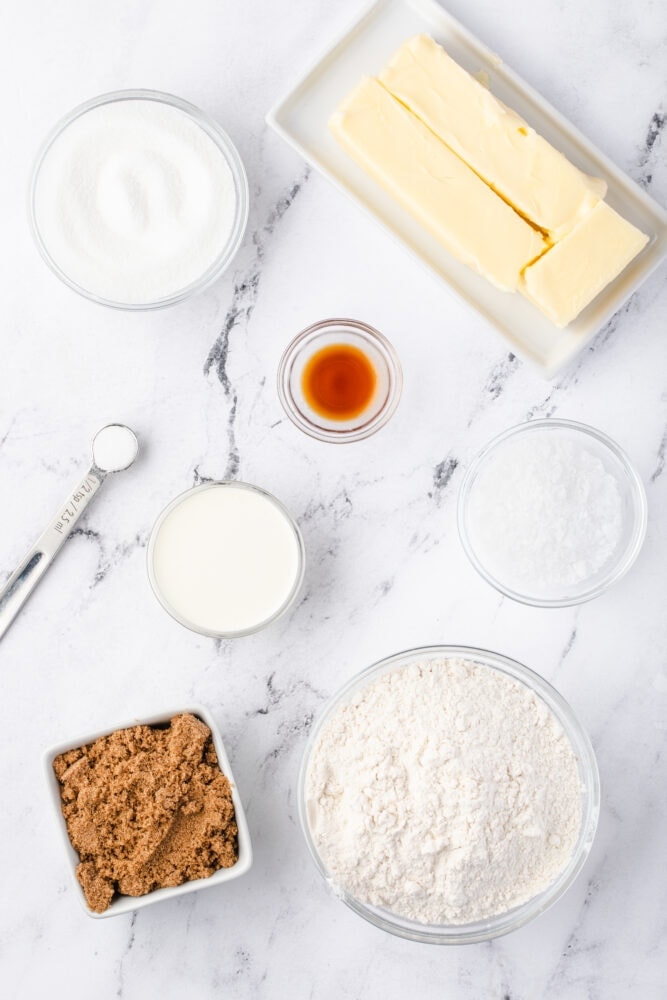 picture of flour, sugar, butter on a table