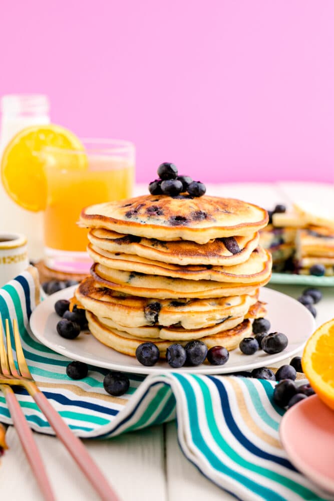 stack of blueberry pancakes with syrup 