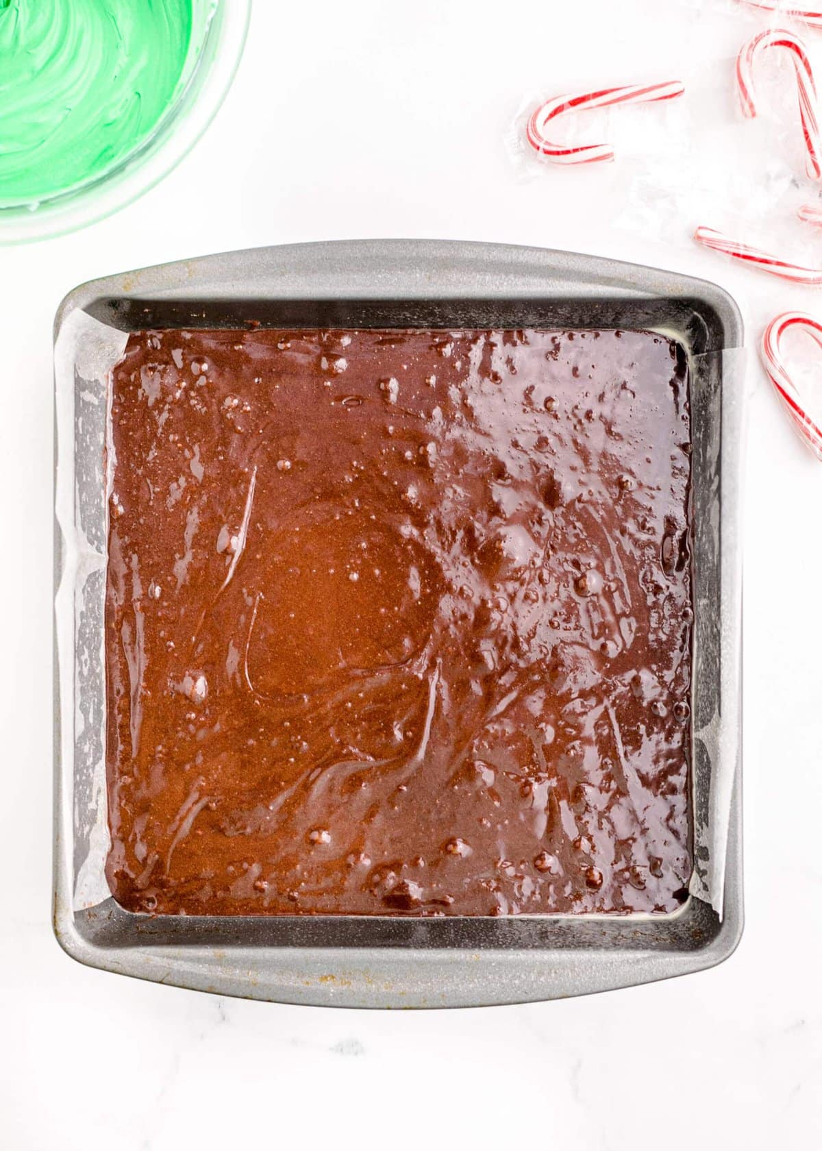 picture of brownie batter in a pan