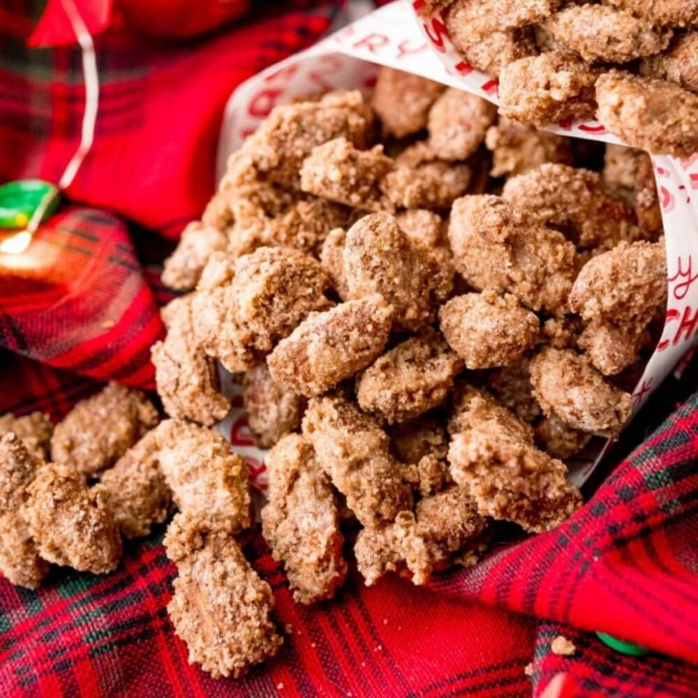 picture of paper cone with candied almonds in it