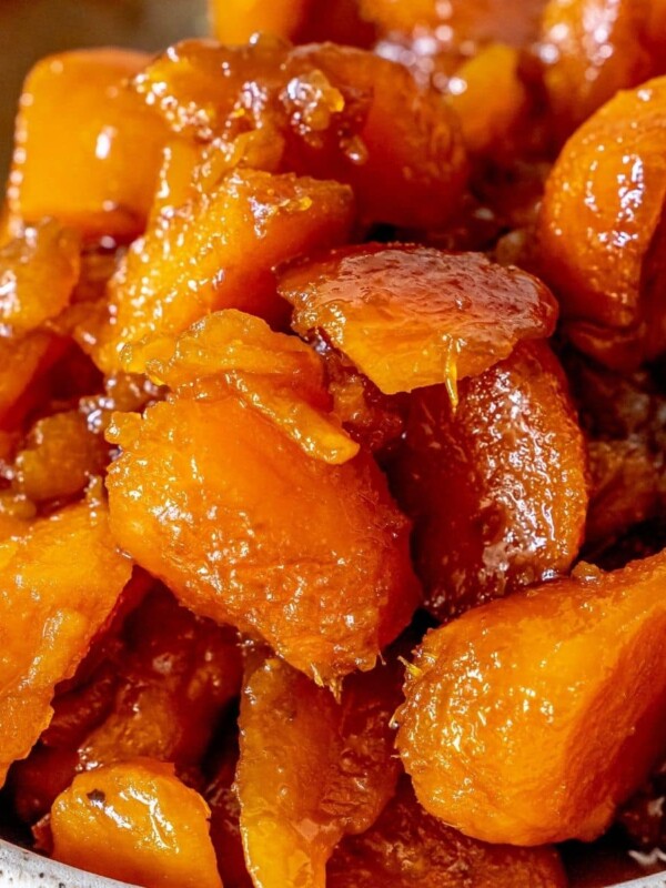 picture of candied yams in white bowl