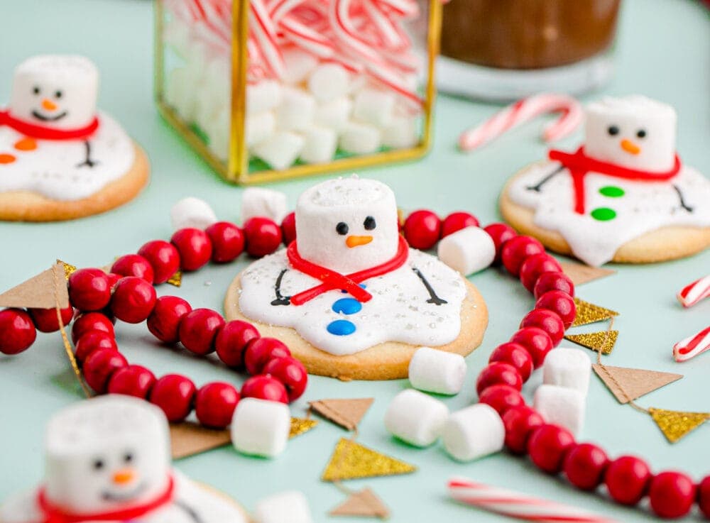 picture of a melted snowman cookie on a table