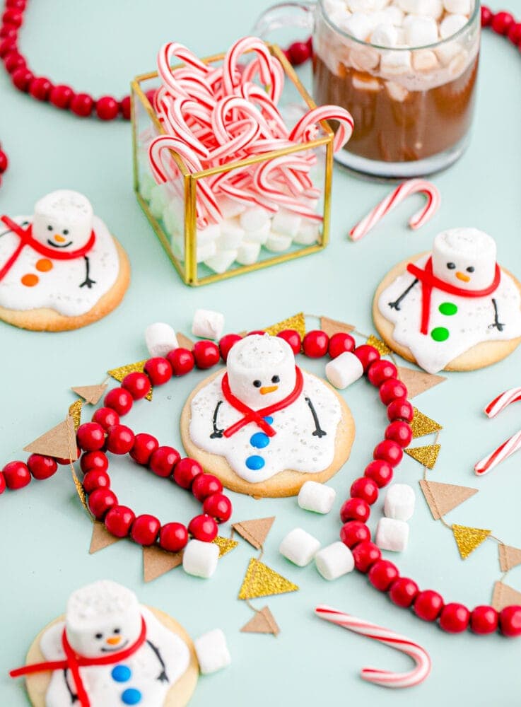 picture of a melted snowman cookie on a table