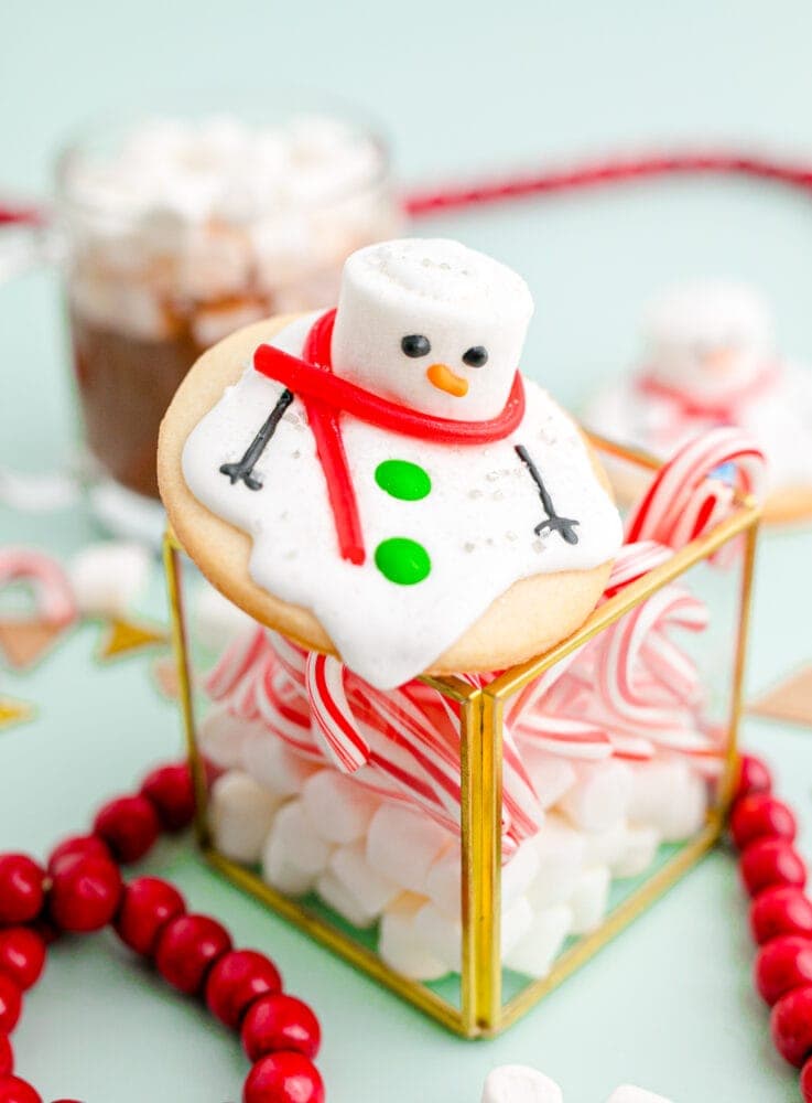 picture of a melted snowman cookie on a table