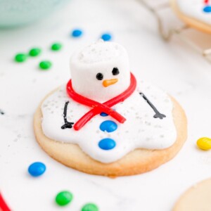 picture of a melted snowman cookie on a table