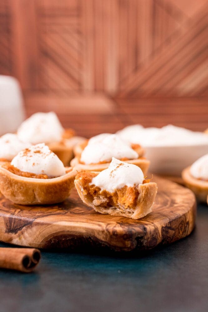 picture of sweet potato mini pies on wood cutting board