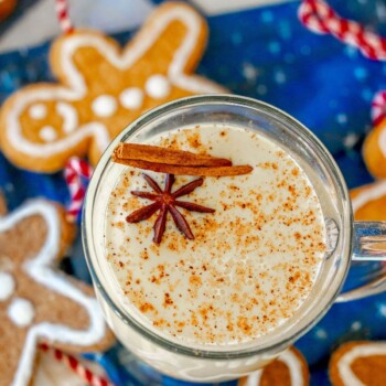 eggnog in a glass mug with nutmeg on top