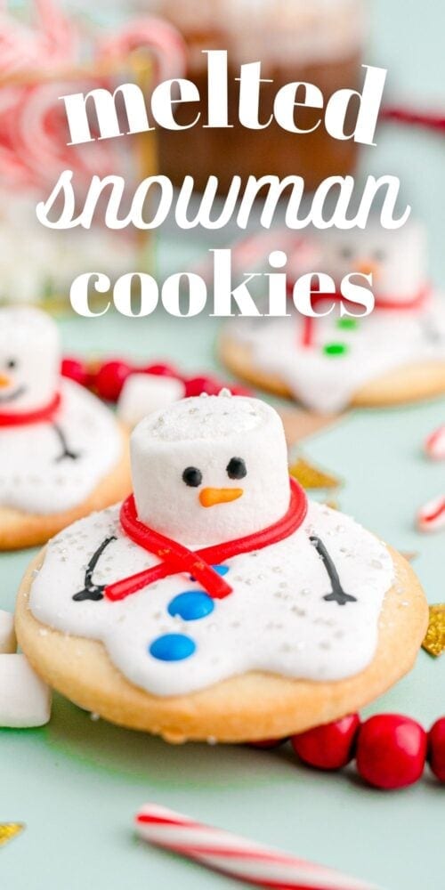 picture of a melted snowman cookie on a table