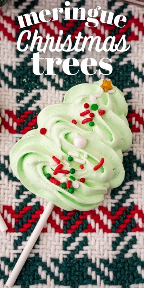 picture of meringue christmas tree cookie pop on plaid napkin