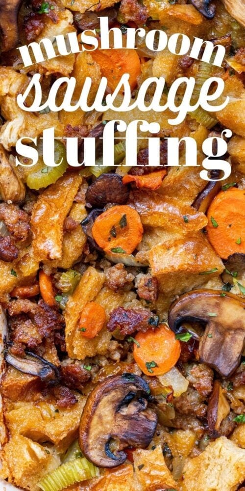 picture of sausage and mushroom stuffing on a plate