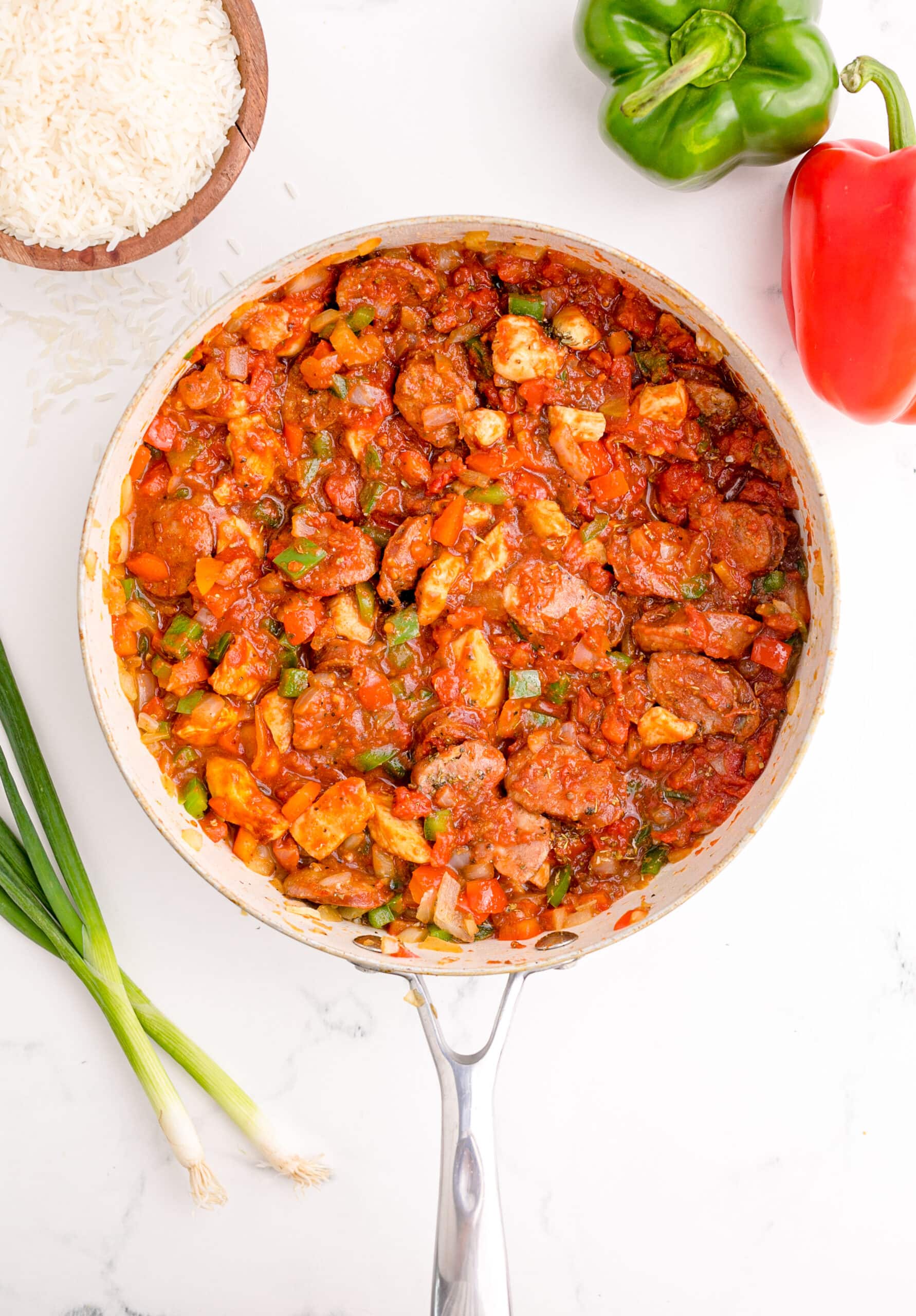 picture of jambalaya base simmering in a pan