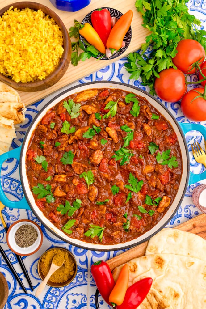 picture of madras curry on a table in a pan 