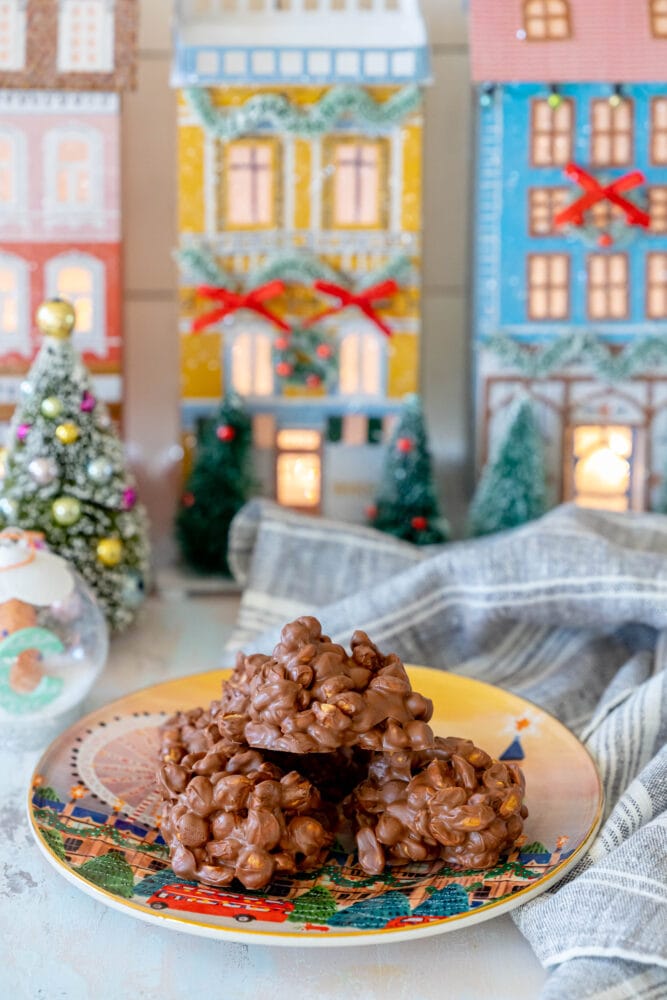 peanut cluster candies on a plate