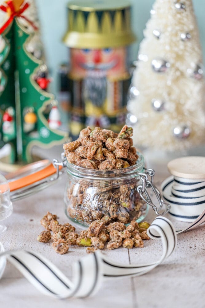 picture of candied nuts in a glass jar