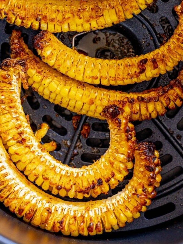picture of corn ribs in an air fryer basket