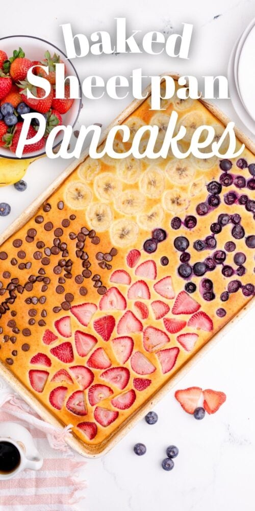 picture of pancakes in a sheet pan with fruit 