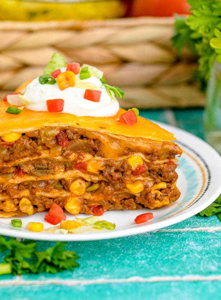picture of layered taco pie on a plate