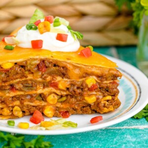 layered taco pie on a plate