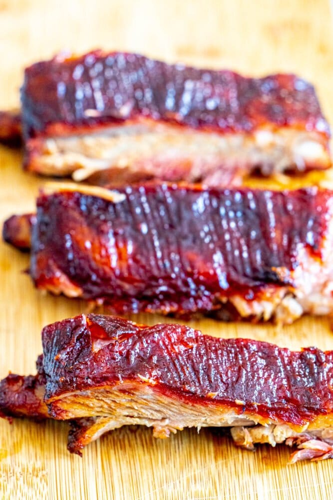 picture of smoked pork ribs on a cutting board