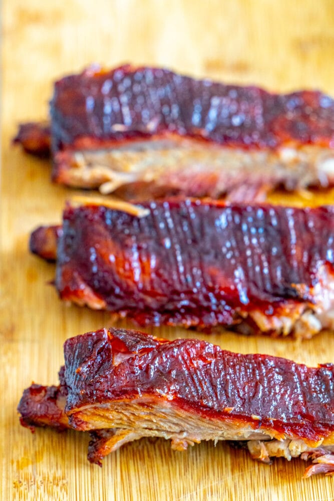 picture of smoked pork ribs on a cutting board