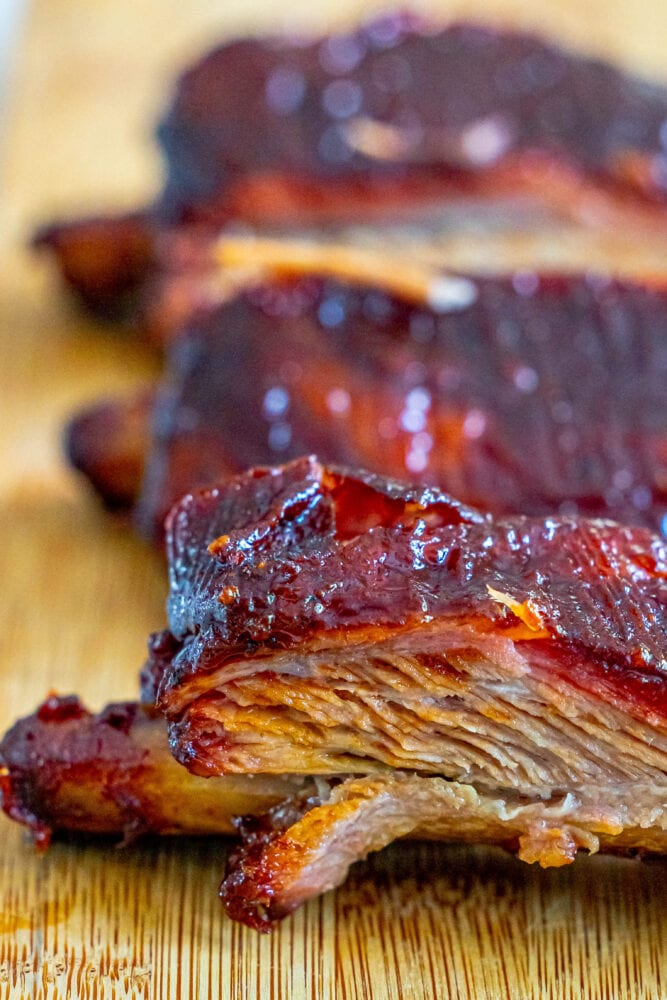 picture of smoked pork ribs on a cutting board