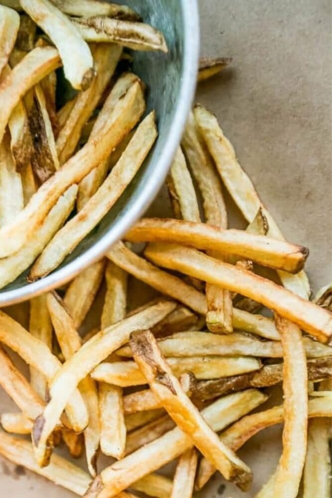 french fries on kraft paper 