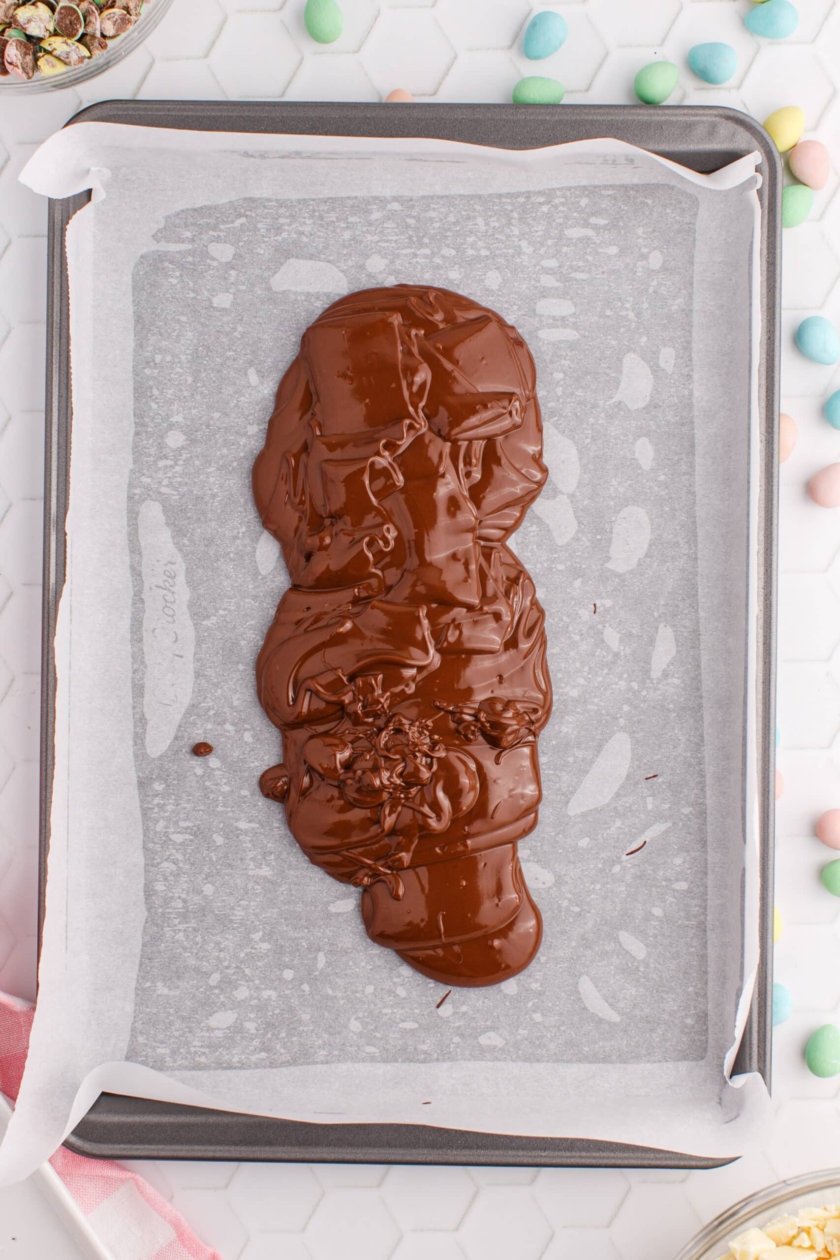 milk chocolate melted in a pan