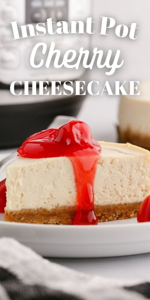 picture of instant pot cherry cheesecake on a white plate