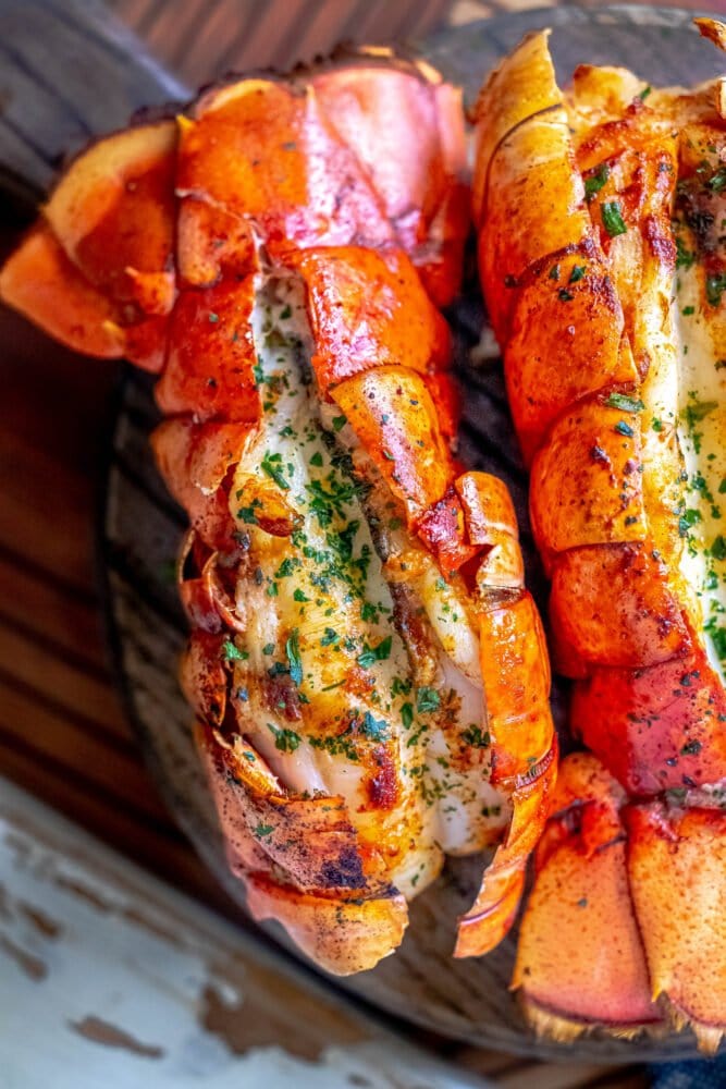 picture of grilled lobster tail on a cutting board