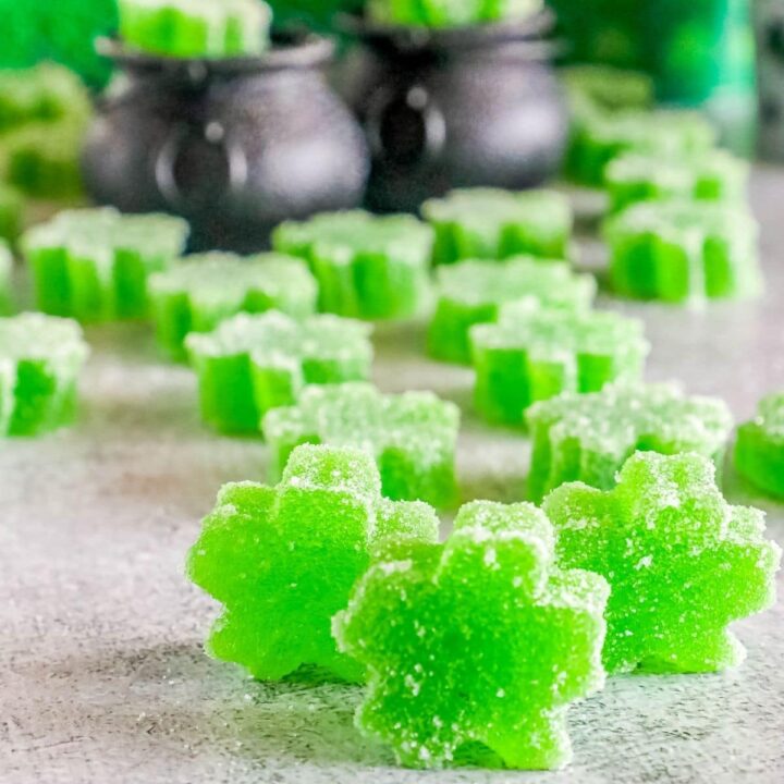 picture of shamrock gummies on a table