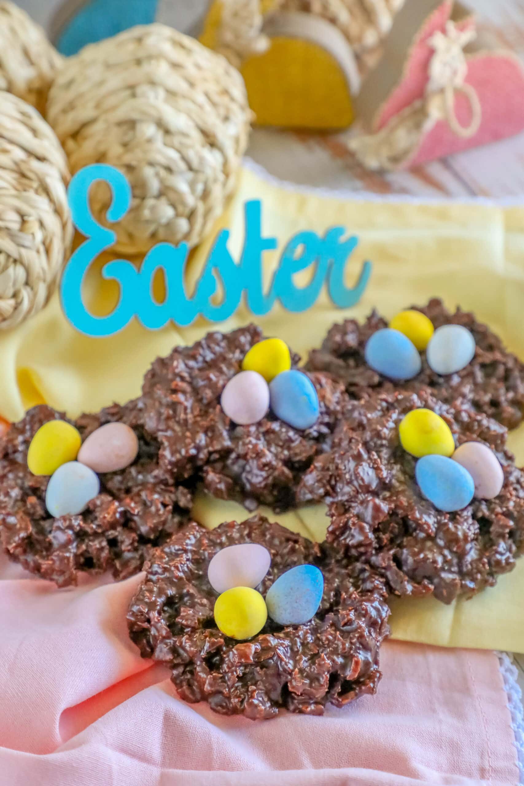 No Bake Easter Nest Cookies made with rice krispies.