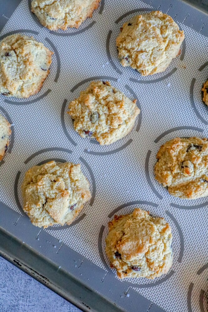 picture of keto chocolate chip cookies on a baking sheet