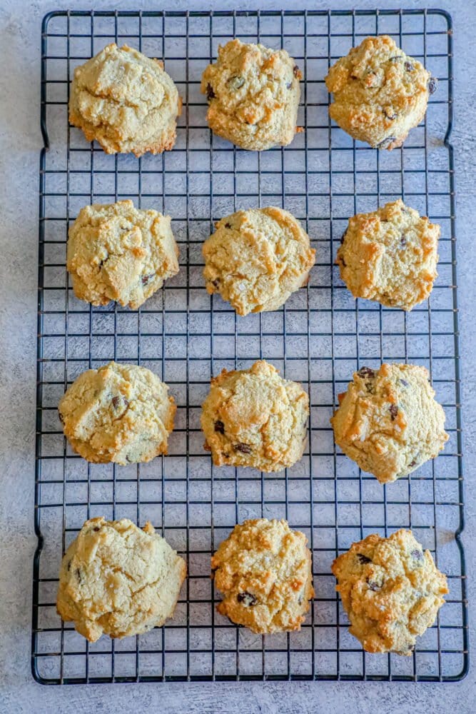 picture of keto chocolate chip cookies on a cooling rack 