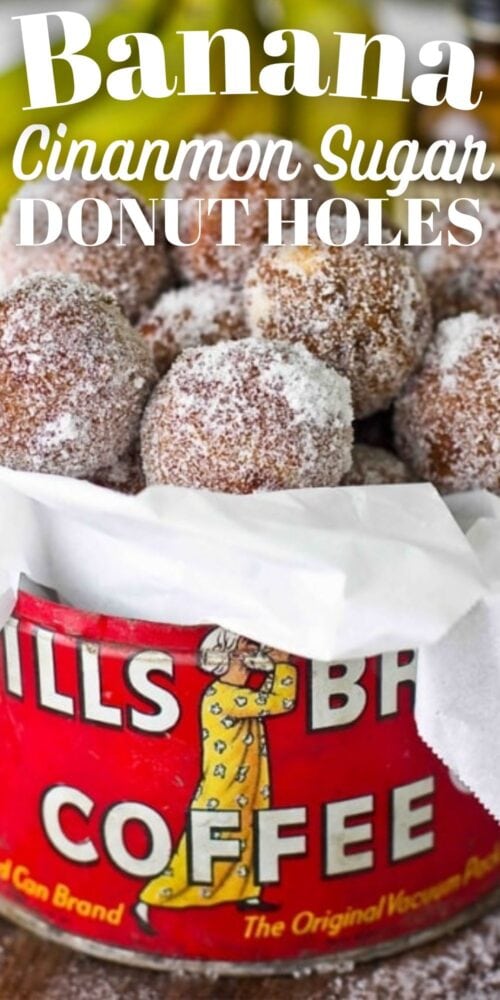 picture of banana bread donut holes in a red jar