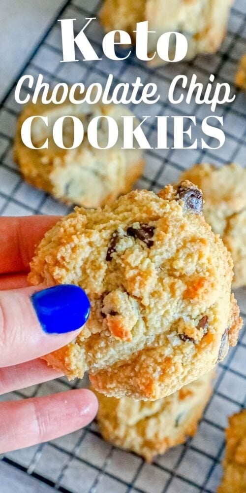 picture of a hand holding a keto chocolate chip cookie