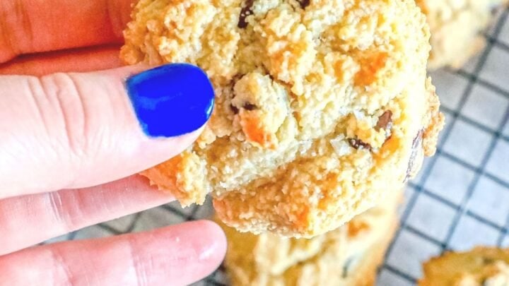picture of a hand holding a keto chocolate chip cookie
