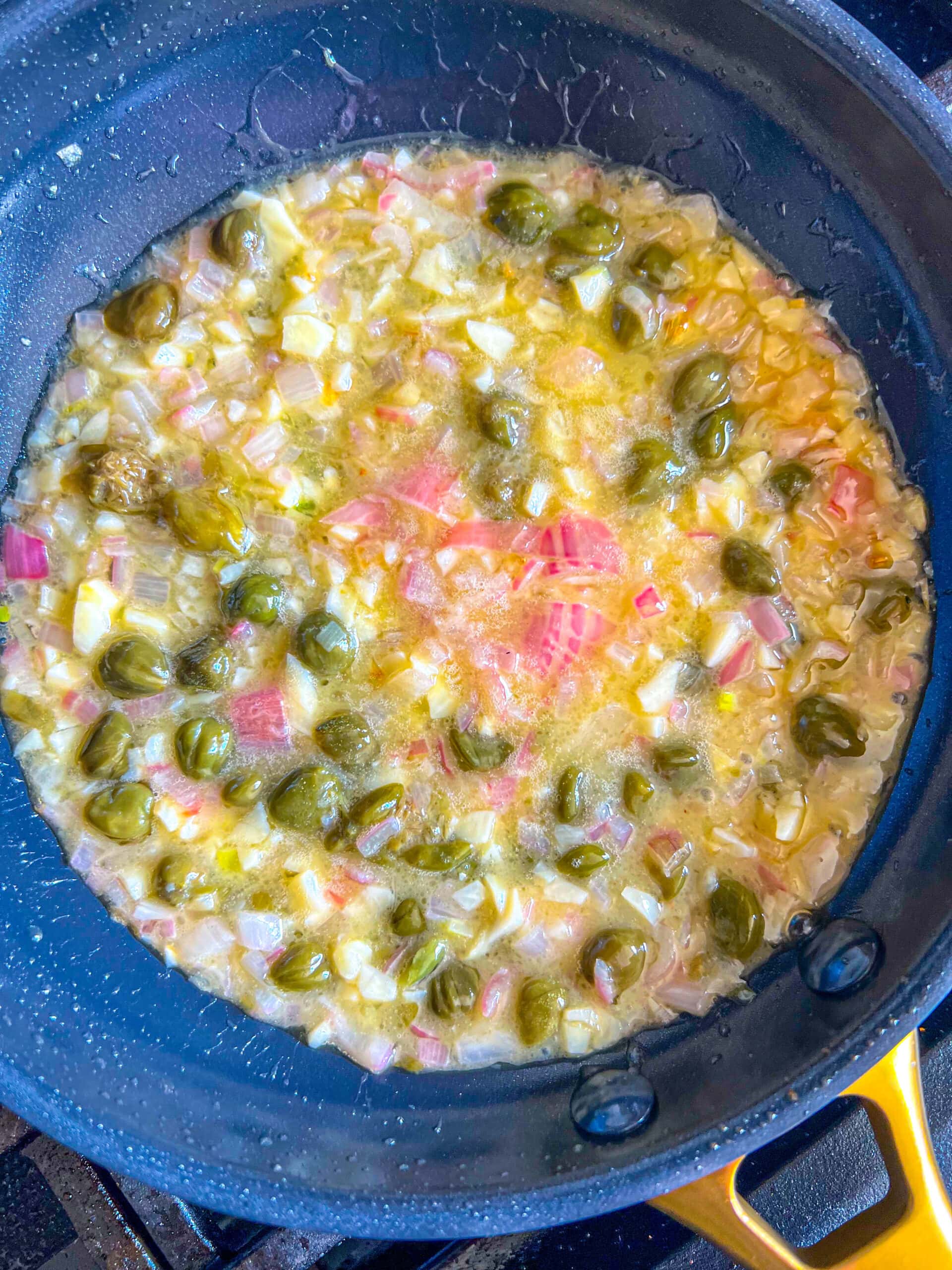 picture of lemon caper butter in a pan