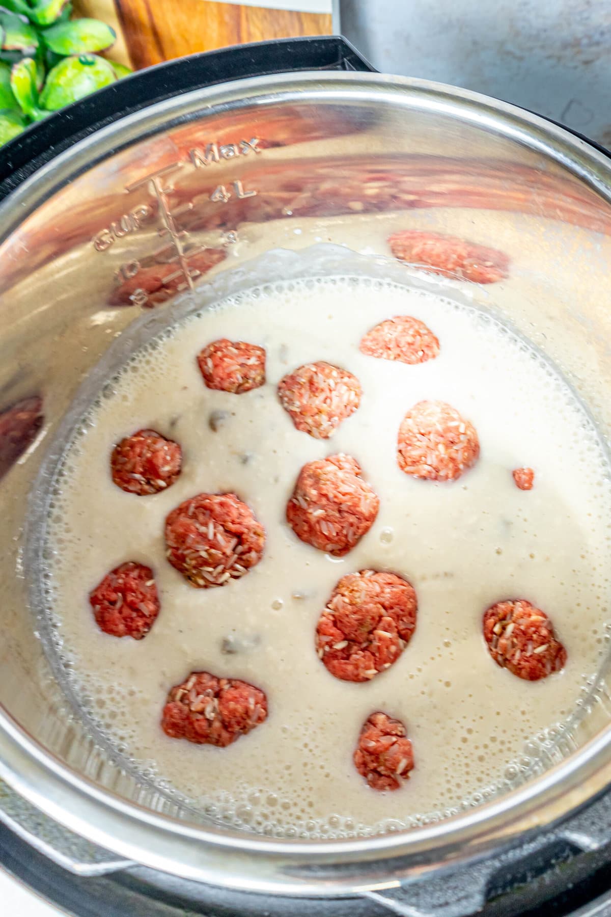 picture of porcupine meatballs in mushroom soup in an instant pot