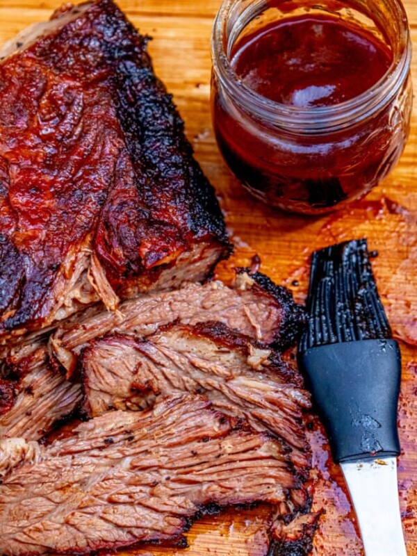 picture of smoked brisket on a wooden cutting board