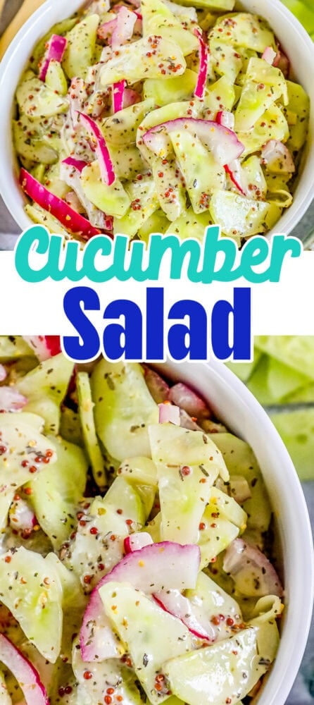 picture of creamy cucumber salad with onion and mustard in a bowl 