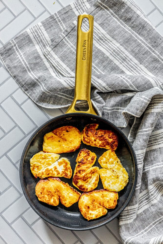 Easy Pan Fried Halloumi Greek Cheese with garlic lemon and mint