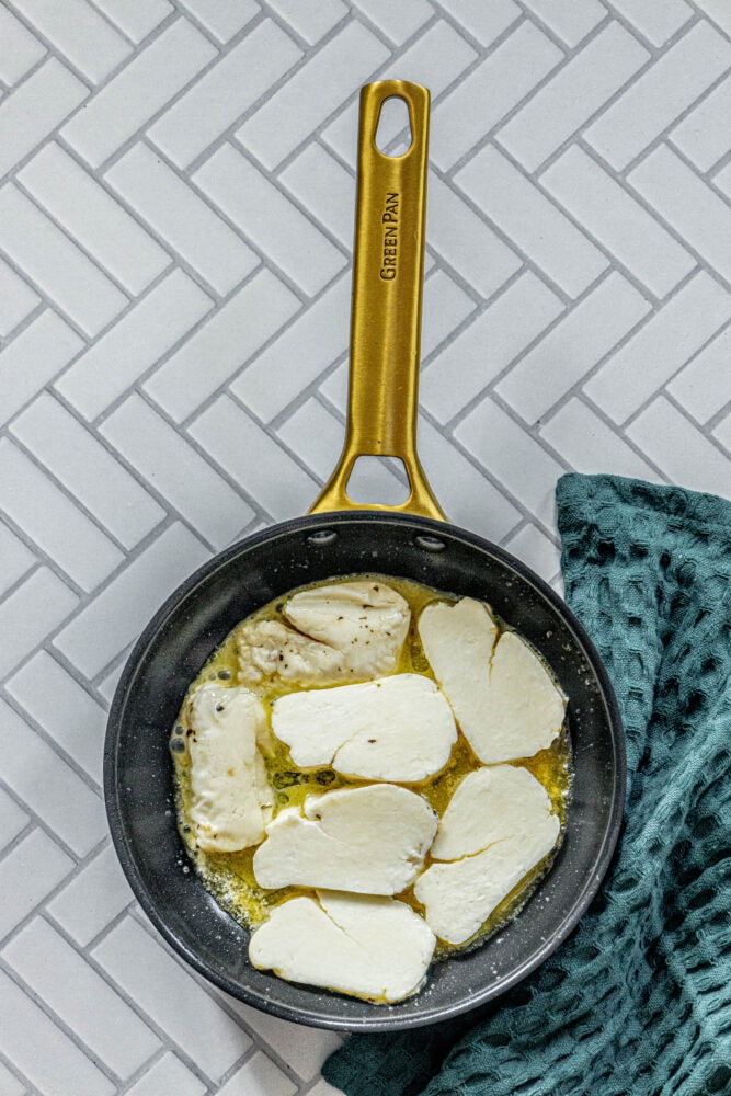 Easy Pan Fried Halloumi Greek Cheese with garlic lemon and mint