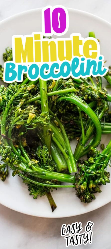 picture of pan fried broccolini on a white plate