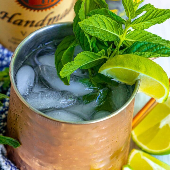picture moscow mule in a copper cup with mint and lime