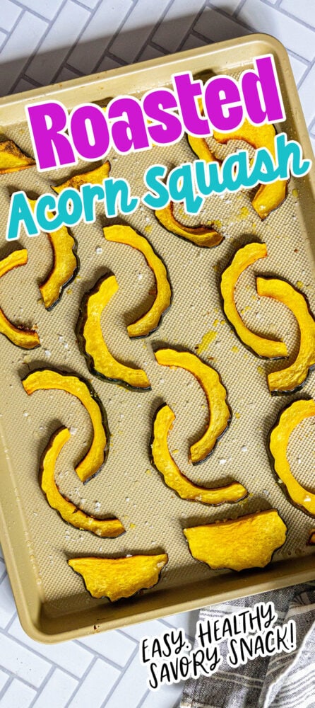 picture of acorn squash slices on a baking sheet on a table