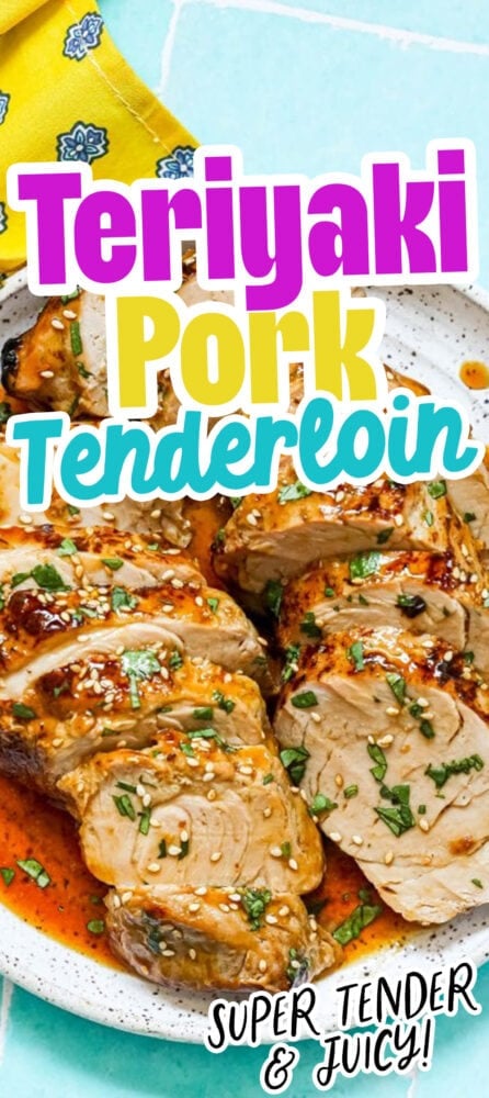 picture of sliced pork tenderloin in teriyaki sauce with sesame seeds on top 