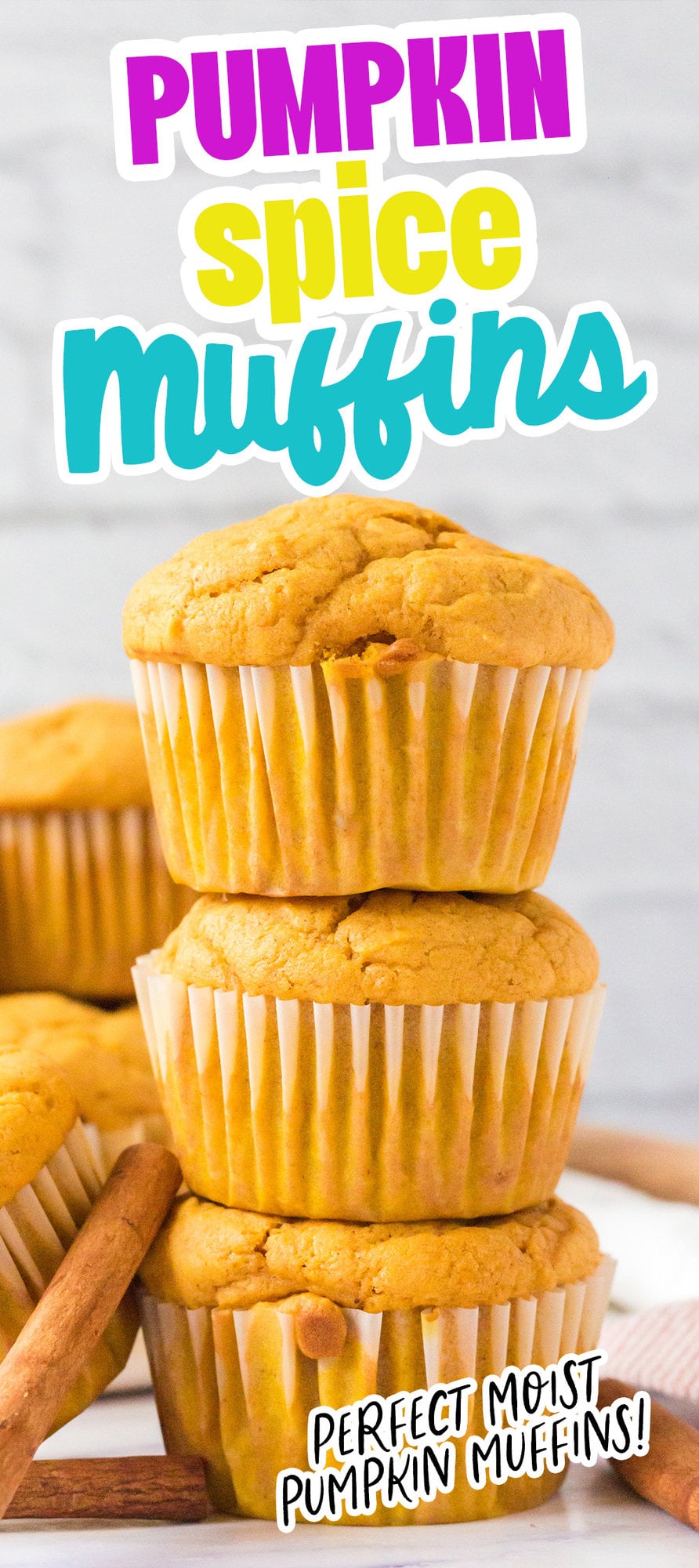 picture of pumpkin spice muffins stacked on a table