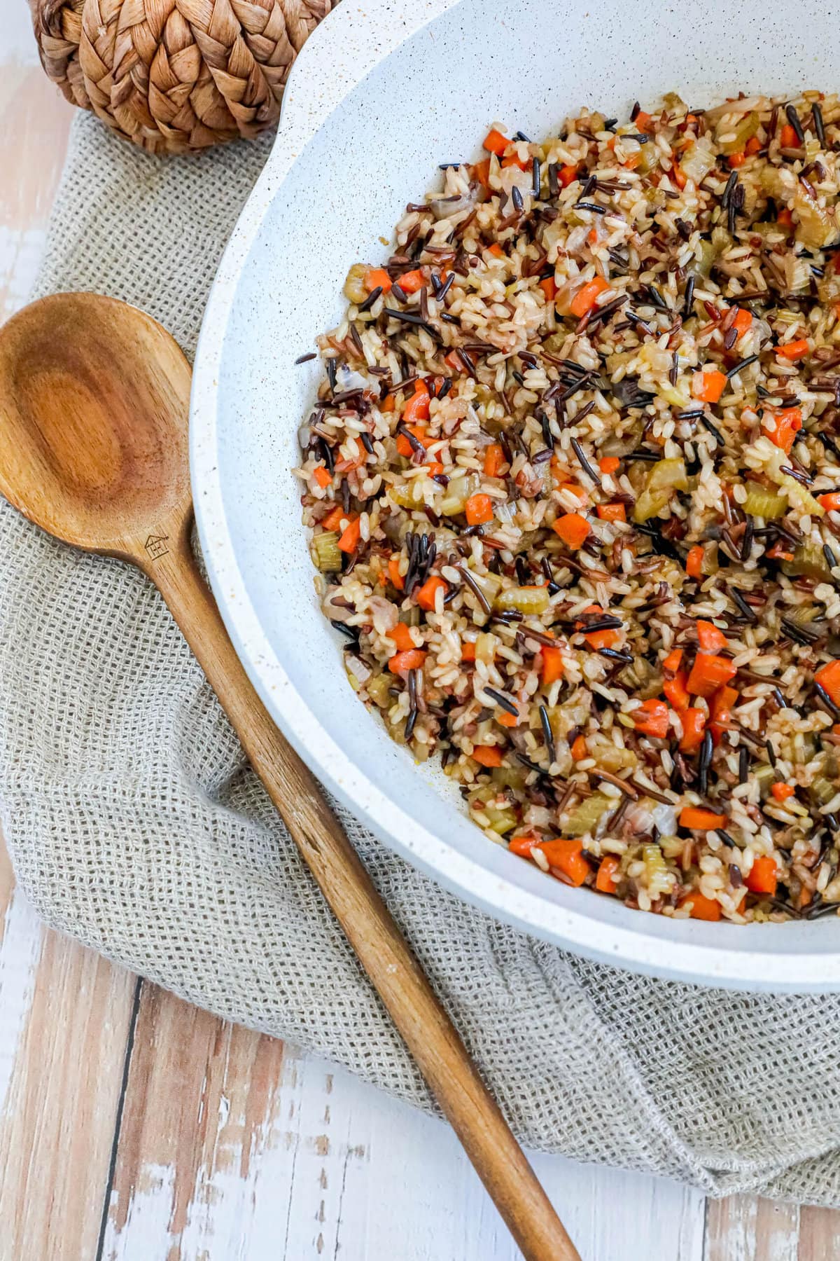 picture of wild rice pilaf in a pan 