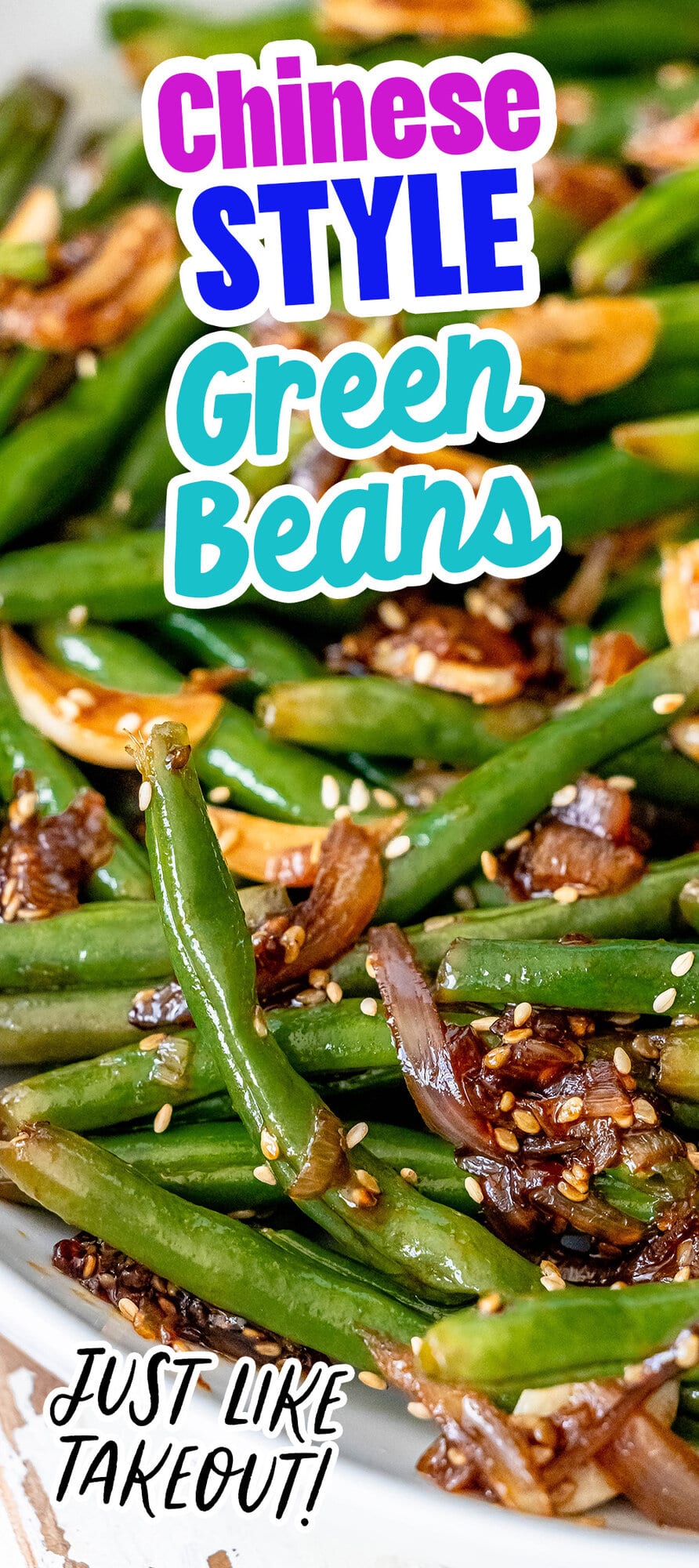 picture of Chinese garlic green beans in a white bowl on a table